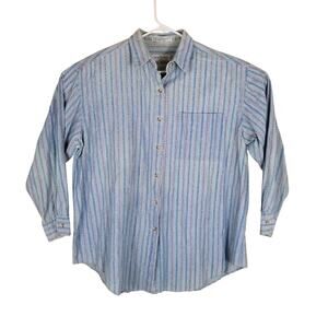 High Profile Sport Women's Large Button-Down Shirt Blue Striped Long Sleeve